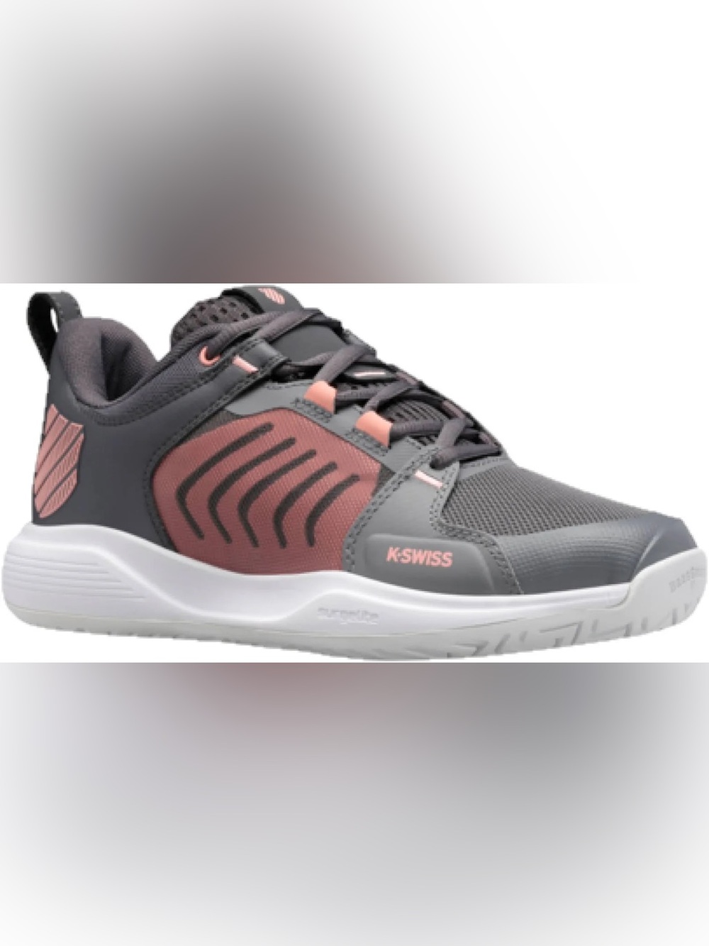 K-Swiss Women's Ultrashot Team Tennis Shoe (Gray/Asphalt/Peach Amber) Size 8.5